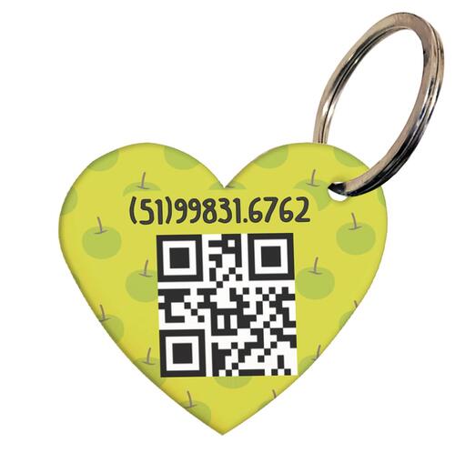 Placa de Identifica��o com Telefone e QR Code - Formato Cora��o - Ma��s Verdes