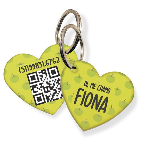 Placa de Identifica��o com Telefone e QR Code - Formato Cora��o - Ma��s Verdes