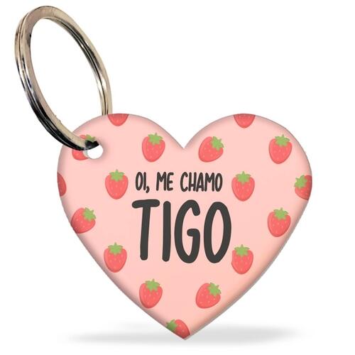Placa de Identifica��o com Telefone e QR Code - Formato Cora��o - Morangos