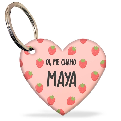 Placa de Identifica��o com Telefone e QR Code - Formato Cora��o - Morangos