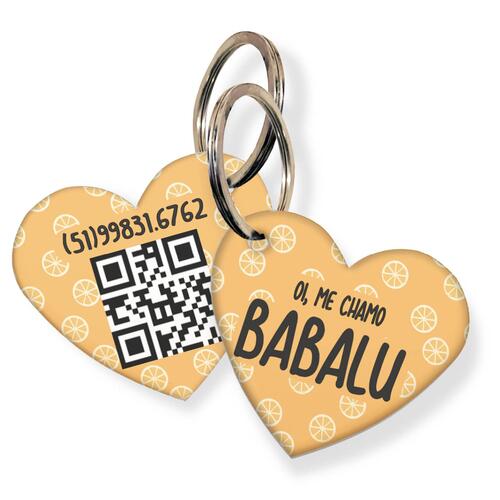 Placa de Identifica��o com Telefone e QR Code - Formato Cora��o - Laranjas