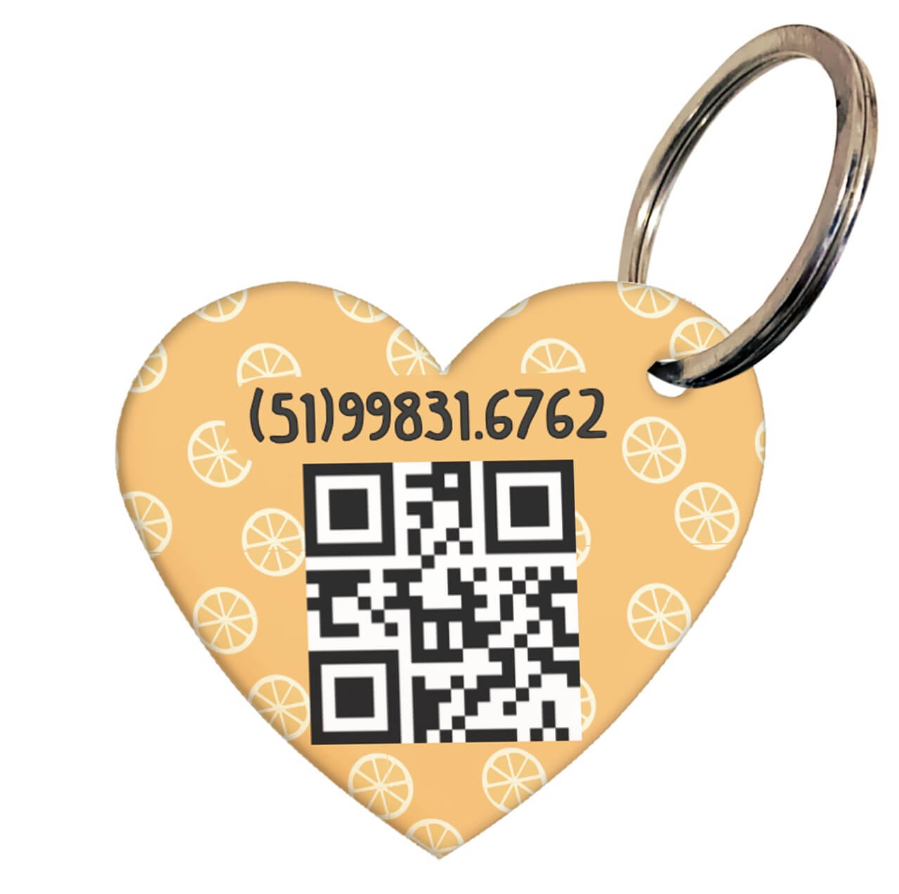 Placa de Identificação com Telefone e QR Code - Formato Coração - Laranjas