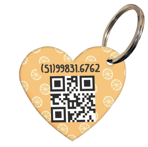 Placa de Identificação com Telefone e QR Code - Formato Coração - Laranjas
