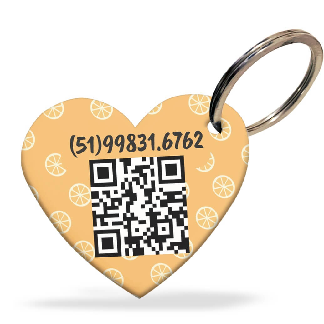Placa de Identificação com Telefone e QR Code - Formato Coração - Laranjas