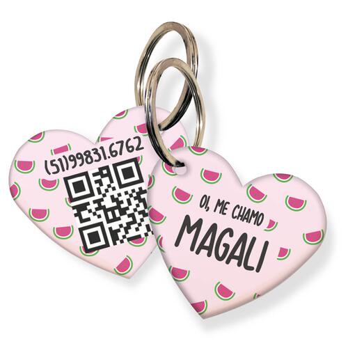 Placa de Identifica��o com Telefone e QR Code - Formato Cora��o - Melancias