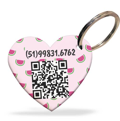 Placa de Identifica��o com Telefone e QR Code - Formato Cora��o - Melancias