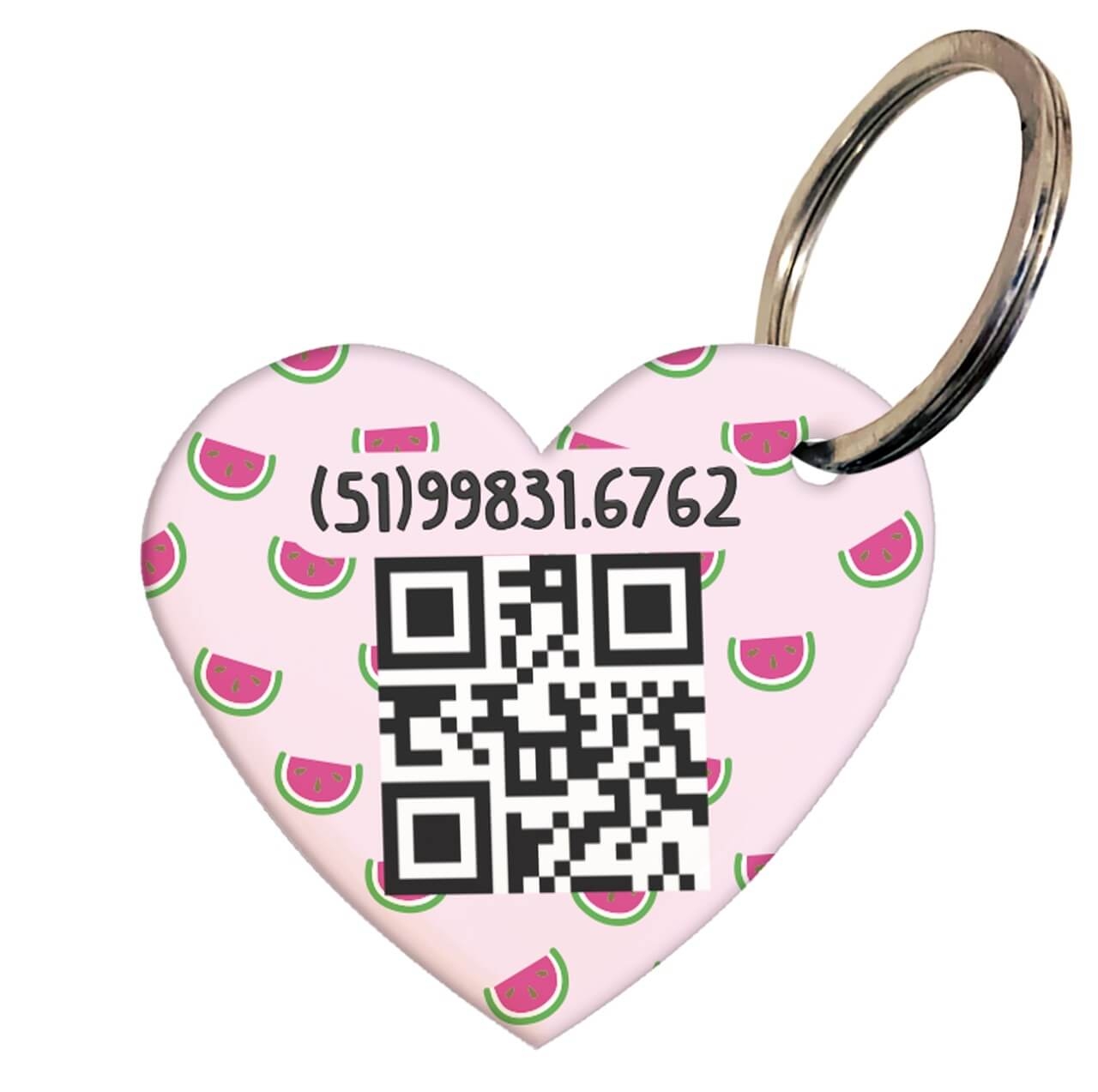 Placa de Identificação com Telefone e QR Code - Formato Coração - Melancias