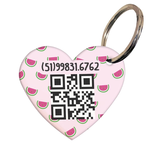Placa de Identificação com Telefone e QR Code - Formato Coração - Melancias