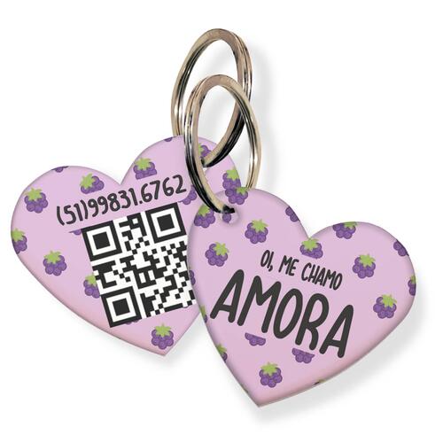 Placa de Identifica��o com Telefone e QR Code - Formato Cora��o - Amoras