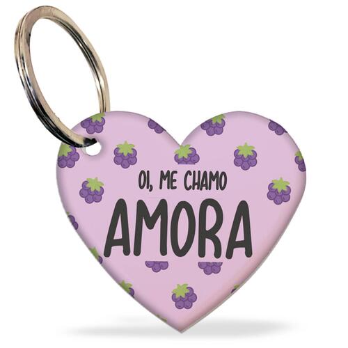 Placa de Identifica��o com Telefone e QR Code - Formato Cora��o - Amoras