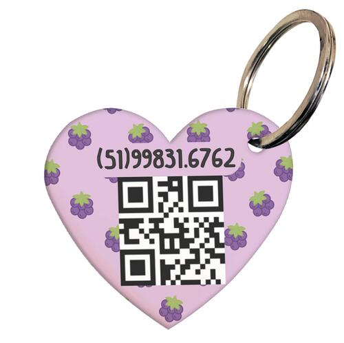 Placa de Identifica��o com Telefone e QR Code - Formato Cora��o - Amoras