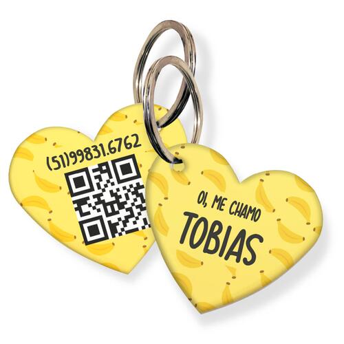 Placa de Identifica��o com Telefone e QR Code - Formato Cora��o - Bananas