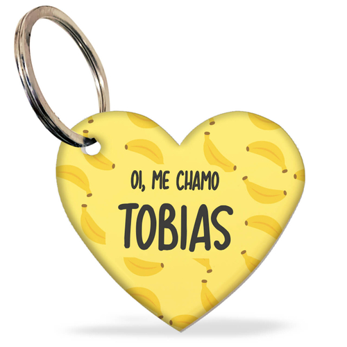 Placa de Identificação com Telefone e QR Code - Formato Coração - Bananas