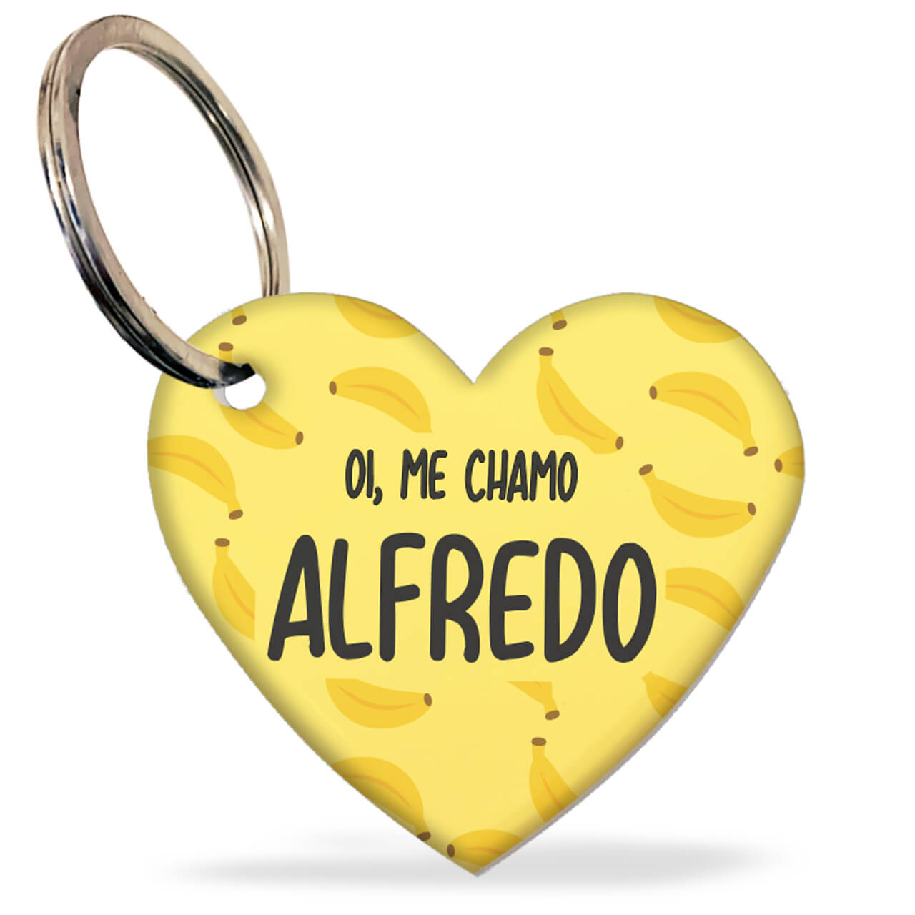 Placa de Identificação com Telefone e QR Code - Formato Coração - Bananas