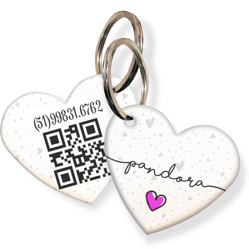 Placa de Identifica��o com Telefone e QR Code - Formato Cora��o - Cole��o Patinha