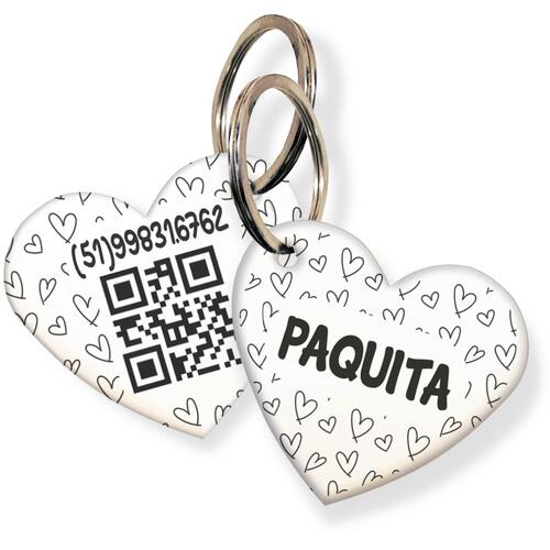 Placa de Identifica��o com Telefone e QR Code - Formato Cora��o - Cora��es P&B