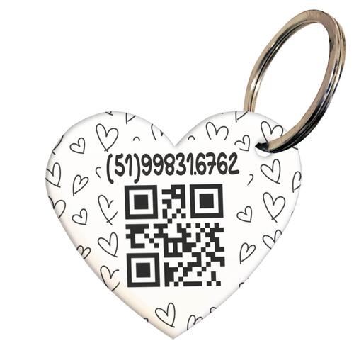 Placa de Identifica��o com Telefone e QR Code - Formato Cora��o - Cora��es P&B