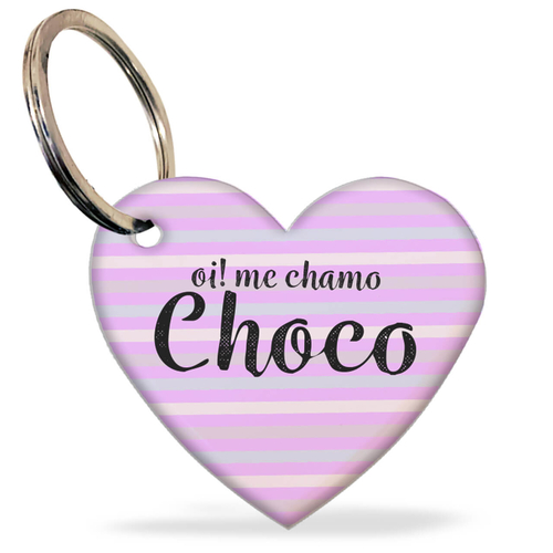 Placa de Identifica��o com Telefone e QR Code - Formato Cora��o - Listras Lil�s