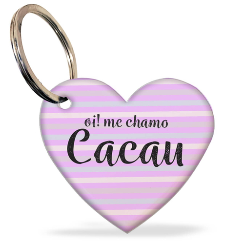 Placa de Identifica��o com Telefone e QR Code - Formato Cora��o - Listras Lil�s
