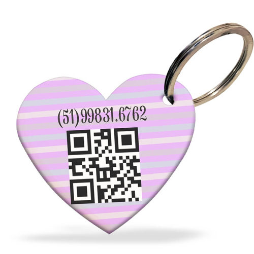 Placa de Identifica��o com Telefone e QR Code - Formato Cora��o - Listras Lil�s
