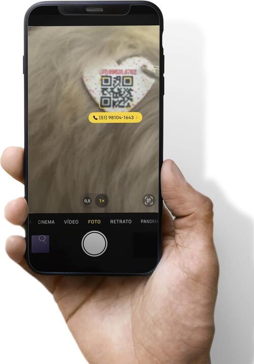 Placa de Identifica��o com Telefone e QR Code - Formato Cora��o - Listras Lil�s