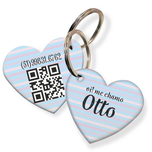 Placa de Identifica��o com Telefone e QR Code - Formato Cora��o - Listras Azul