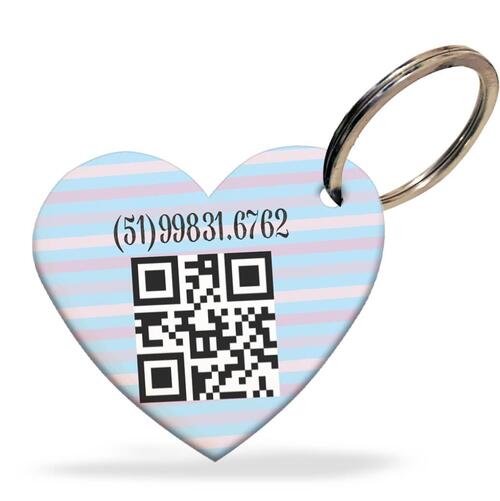 Placa de Identifica��o com Telefone e QR Code - Formato Cora��o - Listras Azul