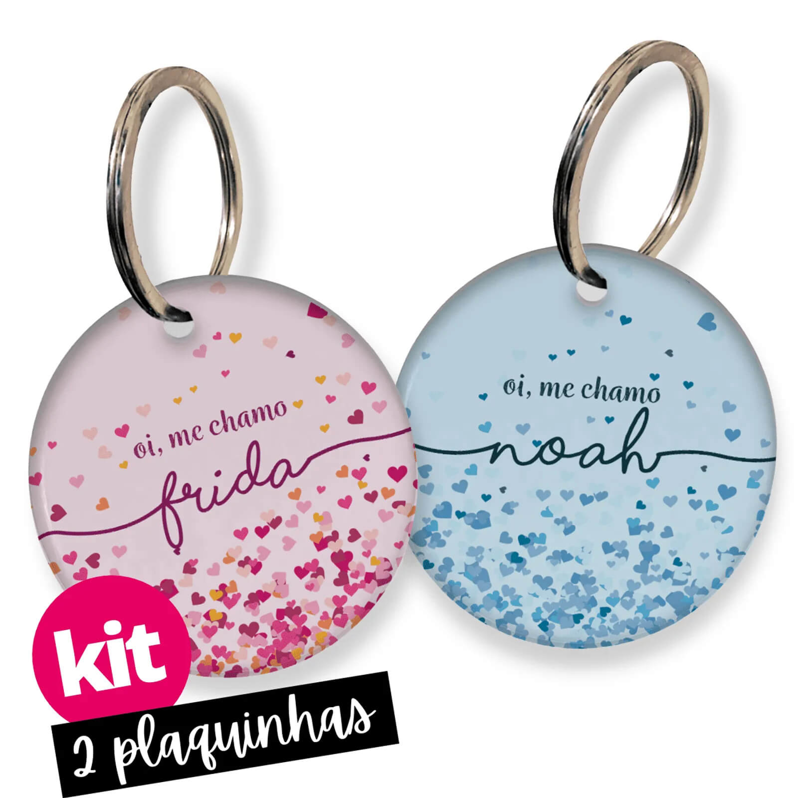 Kit 2 Placas de Identificação com QR Code e Telefone - Corações Rosas e/ou Azuis