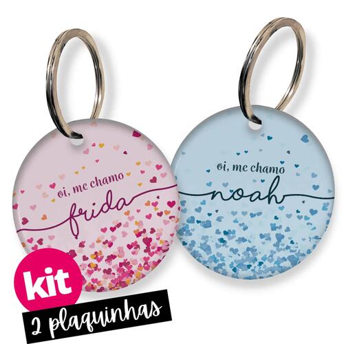 Kit 2 Placas de Identifica��o com QR Code e Telefone - Cora��es Rosas e/ou Azuis
