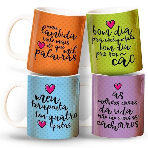 Kit com 4 Canecas de Cerâmica para Cachorreiros