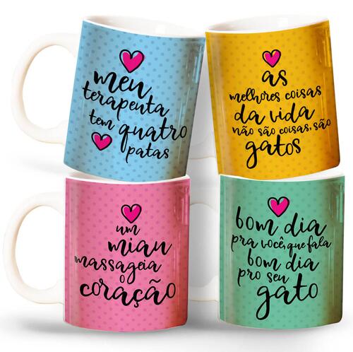 Kit com 4 Canecas de Cer�mica para Gateiros
