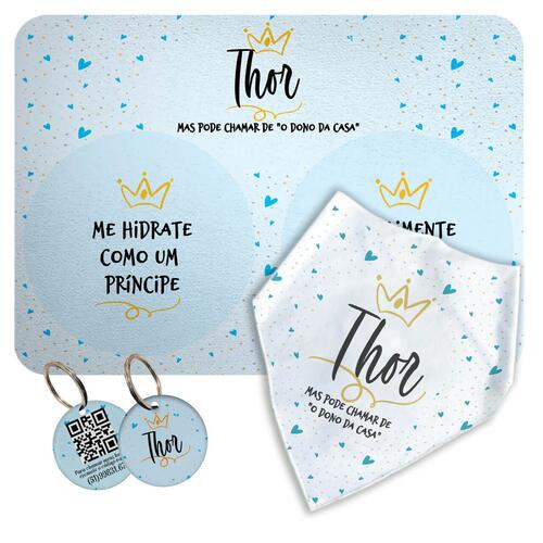 Kit Para o Pet Pr�ncipe: Bandana + Plaquinha + Tapete para Refei��es