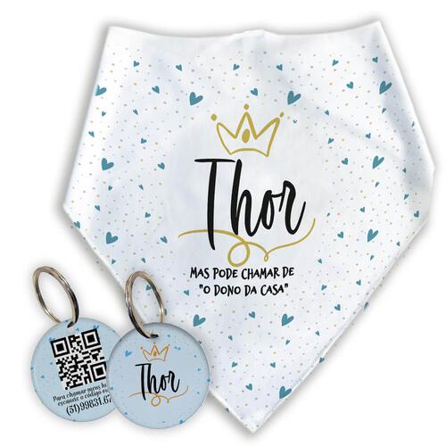 Kit Personalizado - Bandana + Plaquinha com QR Code - Pr�ncipe