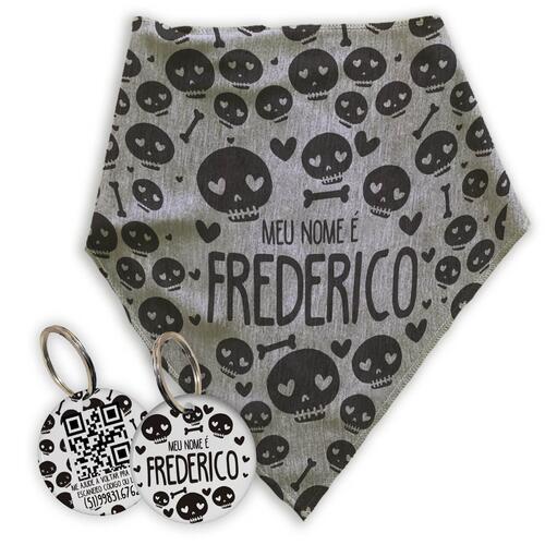 Kit Personalizado - Bandana + Plaquinha com QR Code - Caveiras