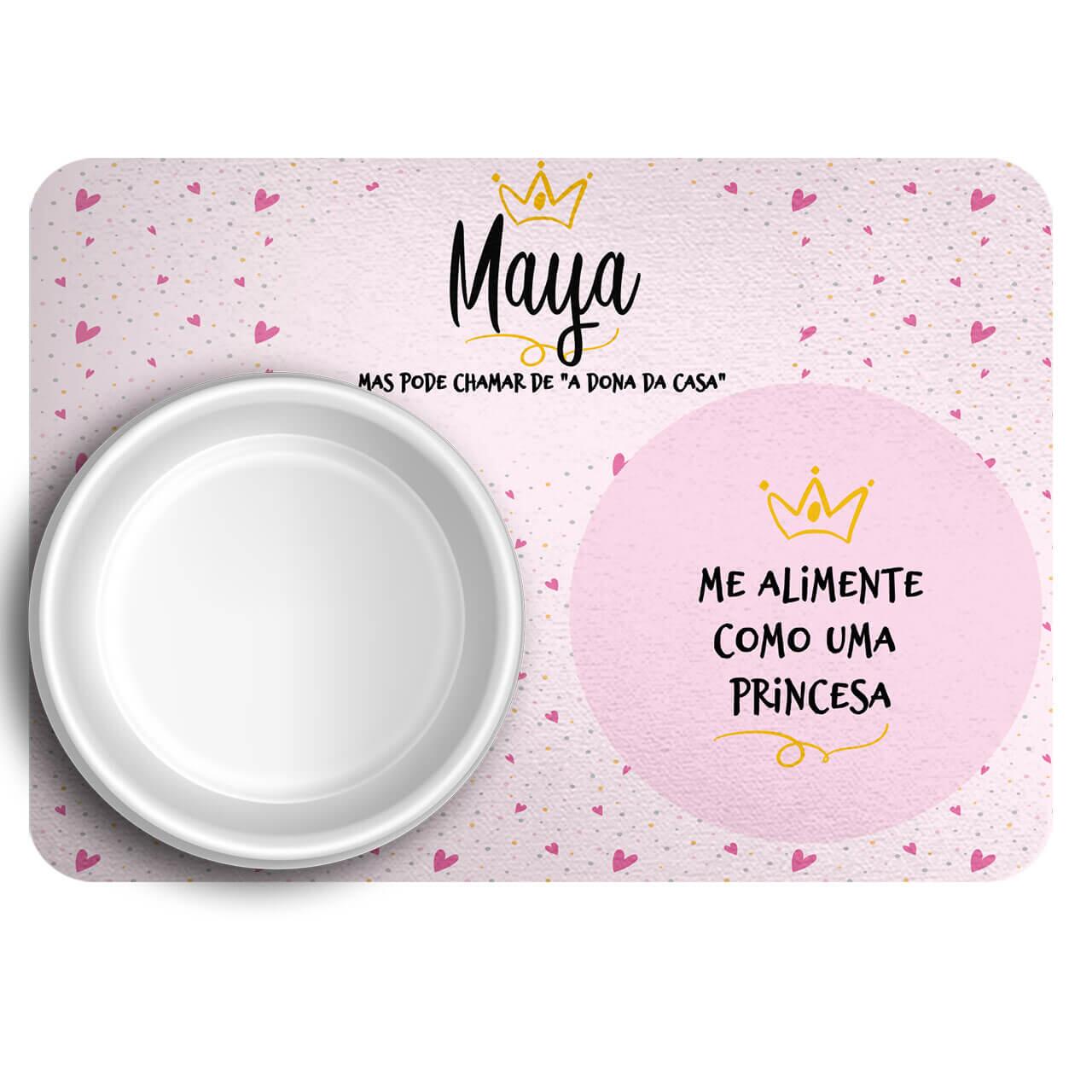 Kit Para o Pet Princesa: Bandana + Plaquinha + Tapete para Refeições