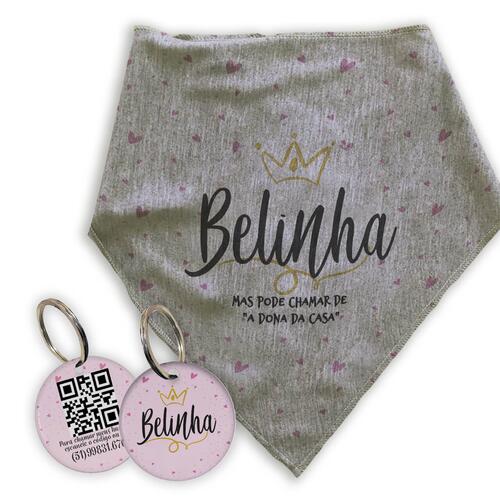 Kit Personalizado - Bandana + Plaquinha com QR Code - Princesa