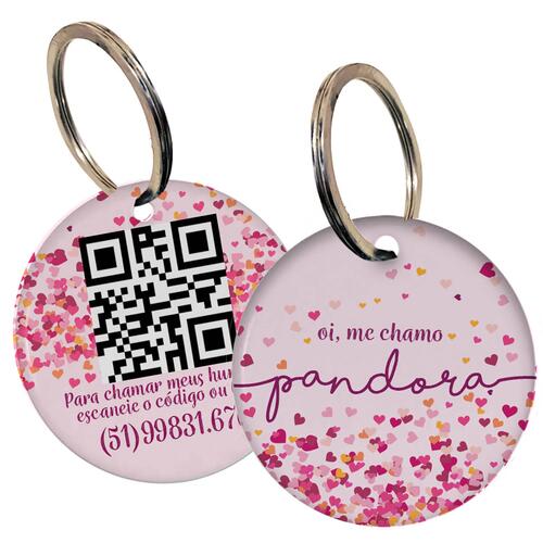 Kit Personalizado - Bandana + Plaquinha com QR Code - Cora��es Rosa