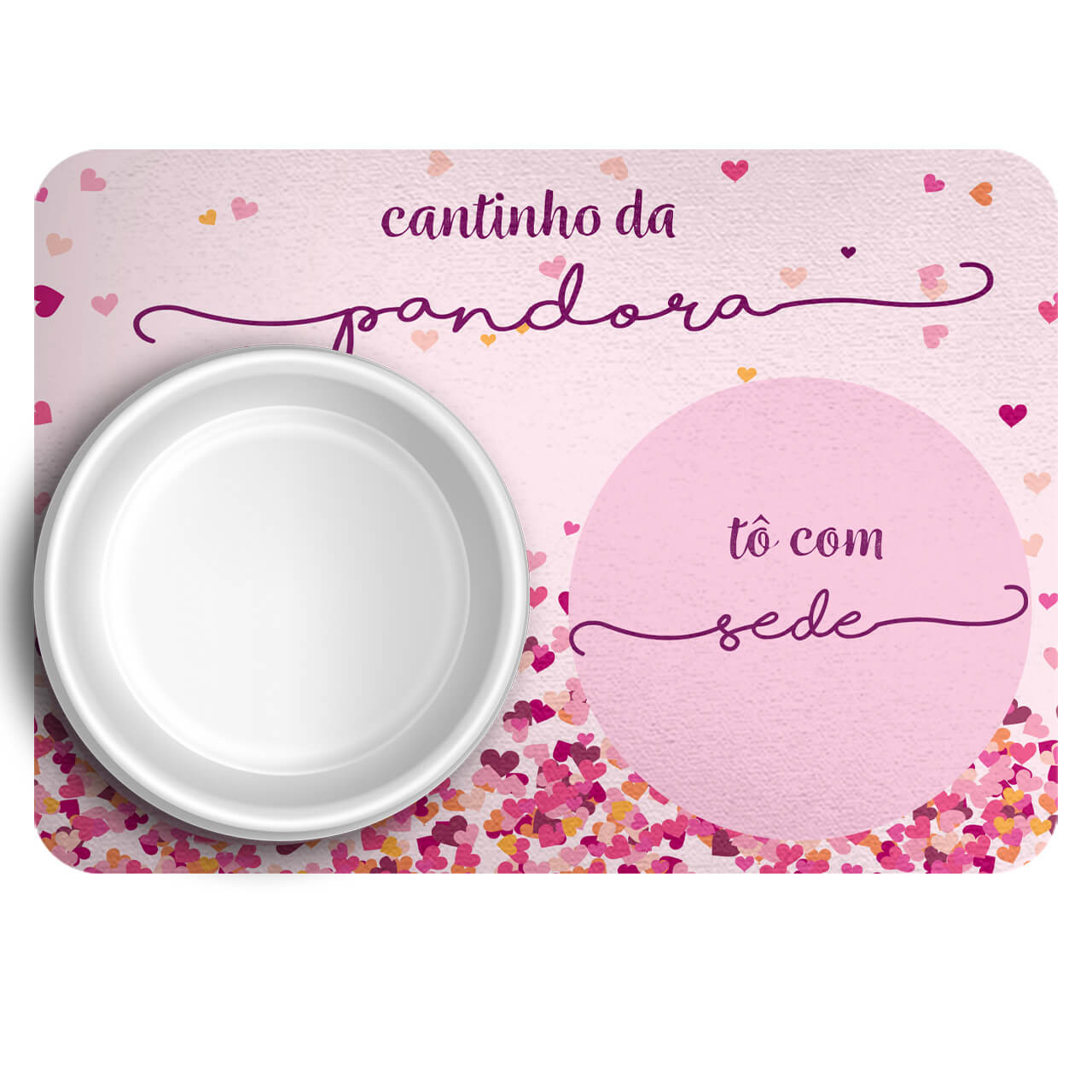 Kit Para o Pet Corações Rosas: Bandana + Plaquinha + Tapete para Refeições