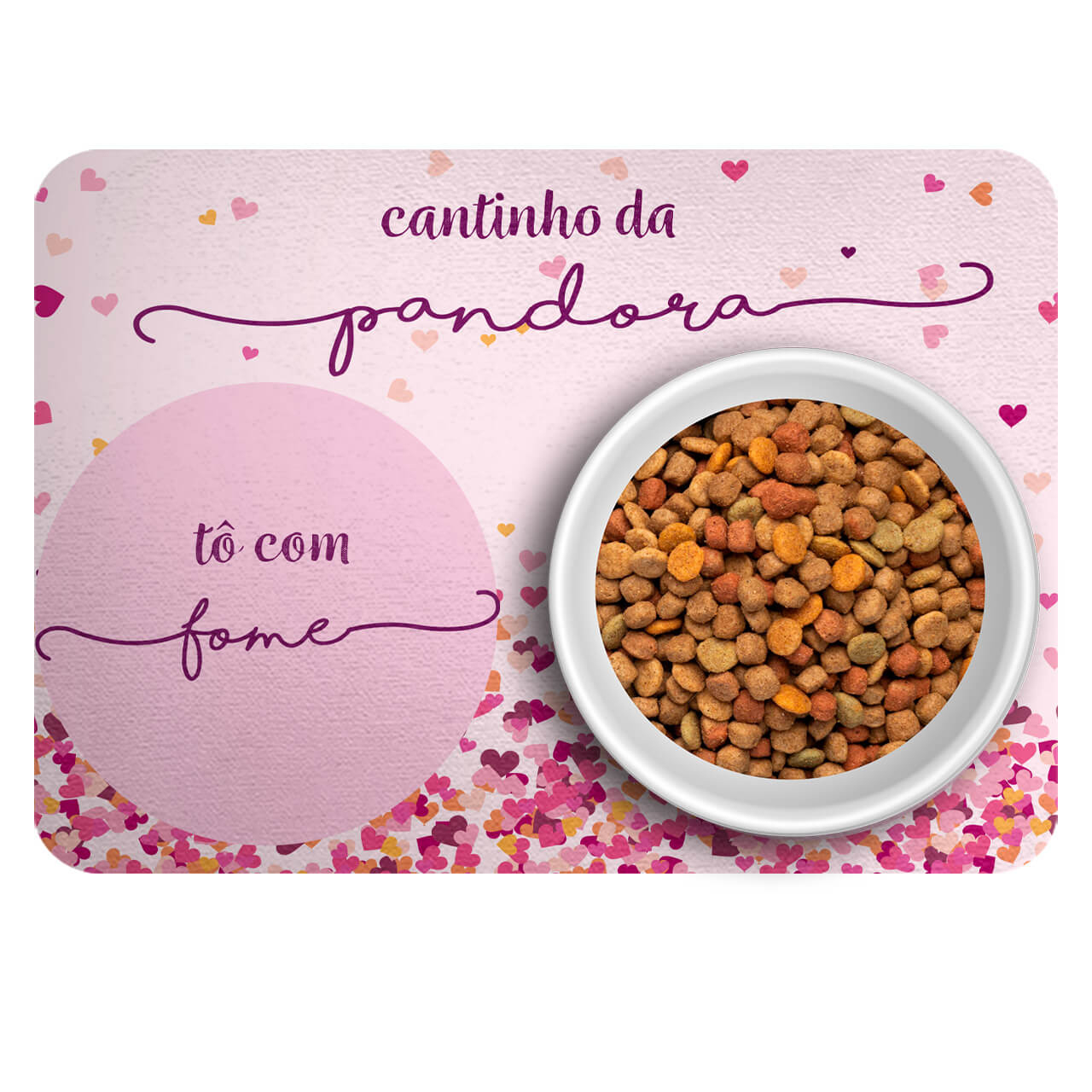 Kit Para o Pet Corações Rosas: Bandana + Plaquinha + Tapete para Refeições