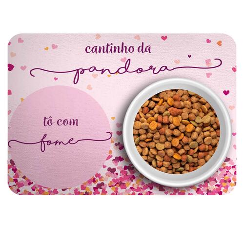 Kit Para o Pet Cora��es Rosas: Bandana + Plaquinha + Tapete para Refei��es