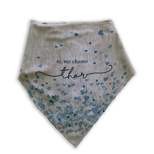 Kit Personalizado - Bandana + Plaquinha com QR Code - Cora��es Azuis