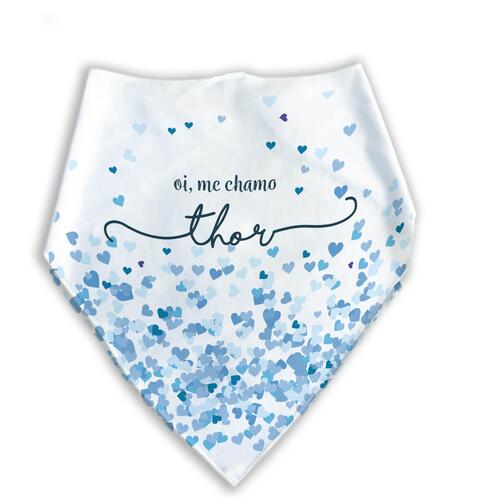 Kit Personalizado - Bandana + Plaquinha com QR Code - Cora��es Azuis