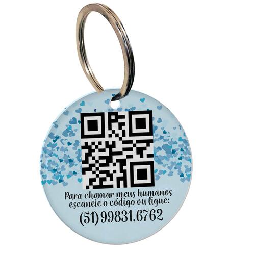 Kit Personalizado - Bandana + Plaquinha com QR Code - Cora��es Azuis