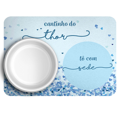 Kit Para o Pet Cora��es Azuis: Bandana + Plaquinha + Tapete para Refei��es