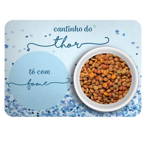 Kit Para o Pet Cora��es Azuis: Bandana + Plaquinha + Tapete para Refei��es
