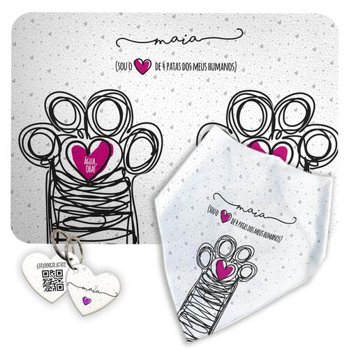 Kit Para o Pet Cole��o Patinha: Bandana + Plaquinha + Tapete para Refei��es