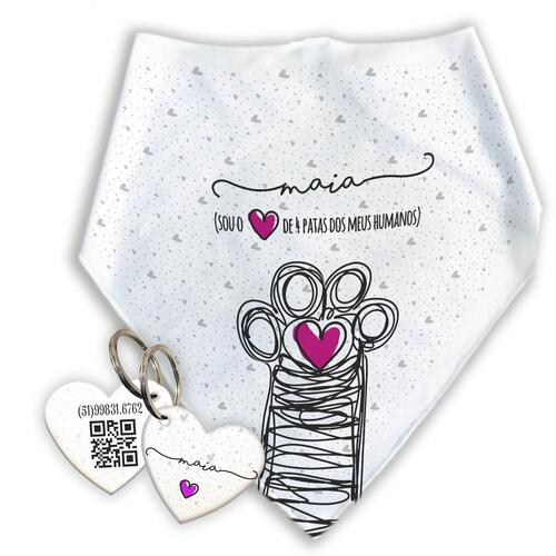 Kit Personalizado - Bandana + Plaquinha com QR Code - Cole��o Patinha