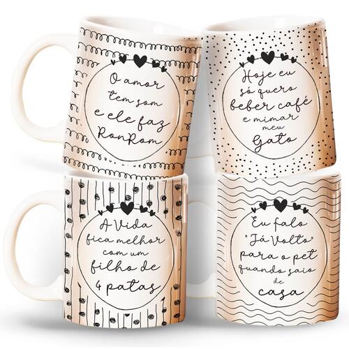Conjunto de 4 Canecas para Quem Ama Gatos