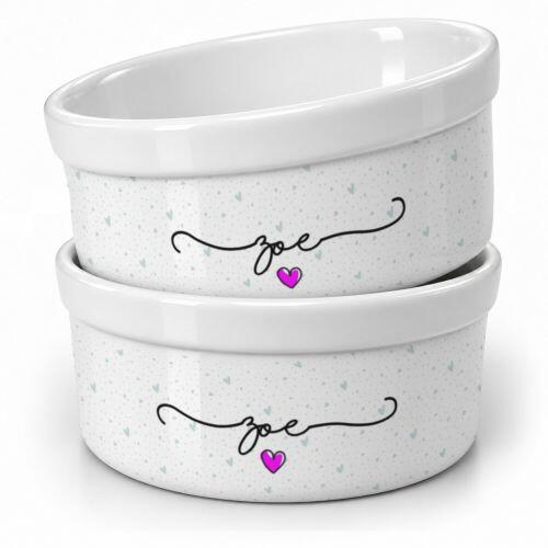 Kit Comedouro e Bebedouro Personalizados Com o Nome do Pet - Dupla de Tigelas de Cer�mica para Pets - Cole��o Patinha