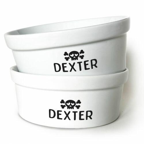 Kit Comedouro e Bebedouro Personalizados Com o Nome do Pet - Caveira